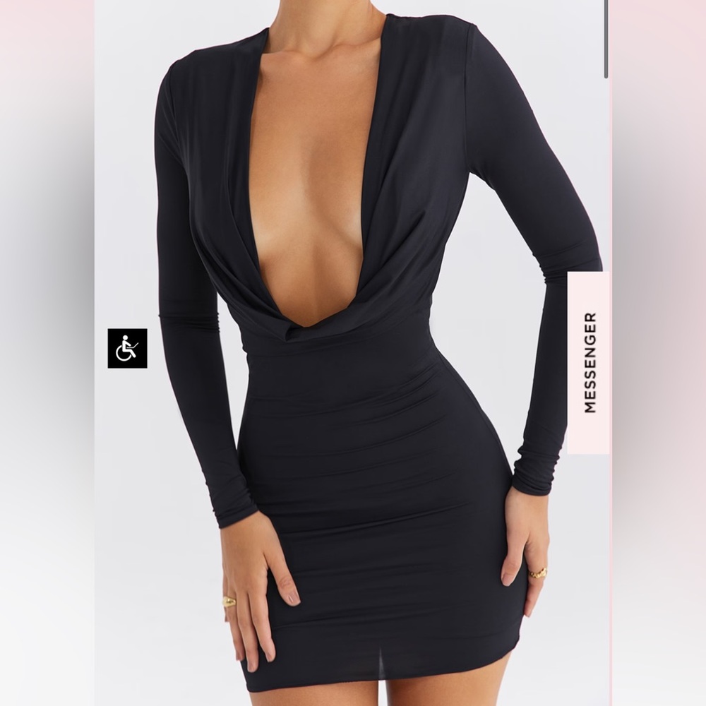 MISTRESS ROCKS BLACK DRAPED MINI DRESS - Picture 2 of 5